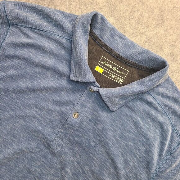 Eddie Bauer Travex Polo Shirt Mens XLT Blue Active Fit Pique Golf Outdoor Hiking - Picture 1 of 10
